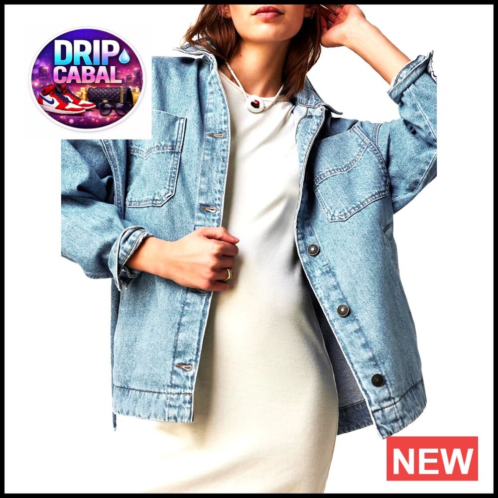 Oversized Denim Jacket Shacket Button Down Boyfri… - image 1